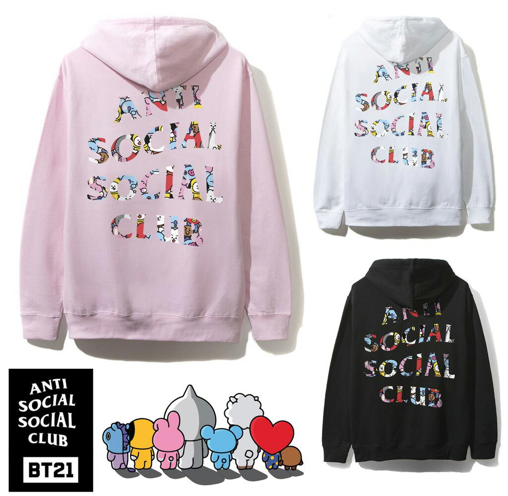 アンチソーシャルソーシャルクラブ(ANTI SOCIAL SOCIAL CLUB)×BT21 コラボスウェットパーカー ブラック ピンク ホワイト 防弾少年団 BTS ASSC【あす楽対応_関東】