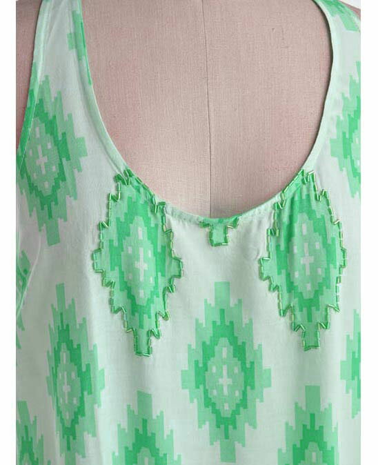 Lani ラニ アズテック柄ビーズ付マキシワンピース ロングドレス ミントグリーン