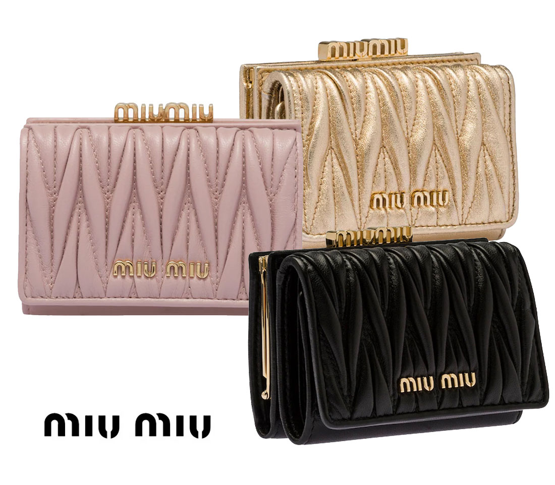 ミュウミュウ 財布（レディース） MiuMiu(ミュウミュウ) 三つ折り財布 マテラッセ MATELASSE レザーコンパクトウォレット モアレライニング マテラッセレザー財布 5ME005_N88【あす楽対応_関東】