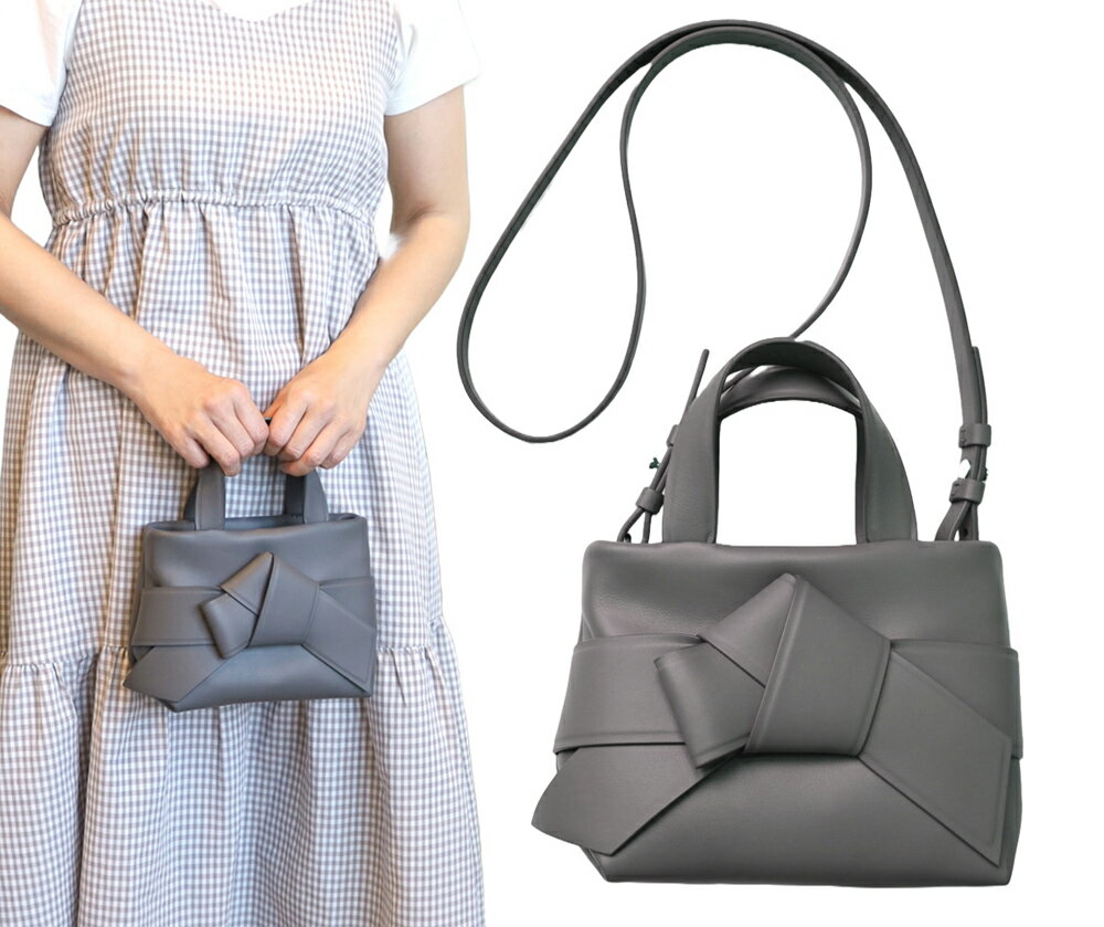 Acne Studios アクネストゥディオズ MUSUBI レザーマイクロトートバッグ Musubi Micro Tote Bag 2Wayショルダーバッグ Dark Grey ダークグレー 本革 FN-WN-BAGS000252【あす楽対応_関東】