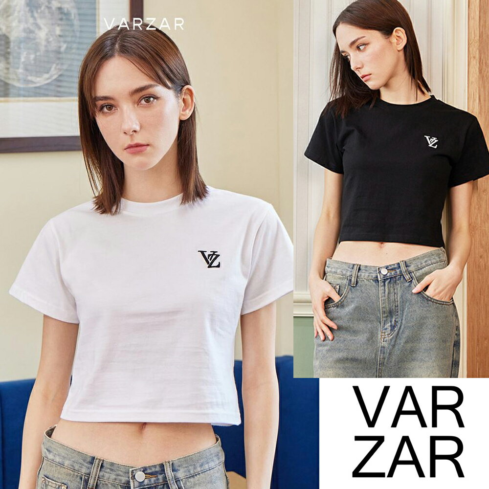 Rakuten - 【正規販売店】VARZAR バザール Tシャツ ロゴT 韓国ブランド クロップド丈 レディース トップス スタイルアップ VZ 3D Logo Crop T-Shirts ブラック ホワイト 106 107