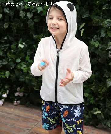 ネイビーカラー ヤシの木デザインサーフパンツ キッズ 子供　水着　スイムウエア 男の子　海パン　海水パンツ