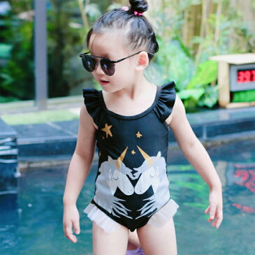 ユニコーン柄ワンピース水着 女の子用 スイムウェア 子供 キッズ ベビー90/100/110/120/【ネコポス便は送料無料】
