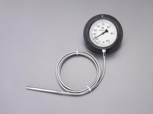 仕様：●メーカー:佐藤計量器製作所●型番:VB-100P●測定範囲(°C):0~100●1目盛:5°C●リード長:2m●材質:ケース:6ナイロン(ガラス30%)+ガラス、感温部:Cut・Niメッキ●感温部サイズ:φ8×118mm●ダイヤル径:100mm●ケース外径:110mm●精度:±1目盛●ケース構造:防滴●離れた場所の温度を測定する工業用温度計です。●蒸気圧式●取付ねじ無し(投げ込み型)●ダイヤル直径100mmの壁掛け式の蒸気圧式温度計です。●不均等目盛●トレーサビリティ校正・JCSS校正:非対応商品画像に関する注意事項：●画像に数字等の情報が入っている場合は、　品番末尾が対象商品の画像となります。