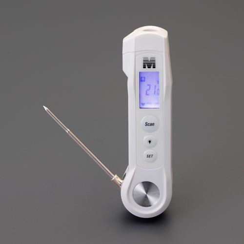 仕様：●測定範囲:赤外線:-40~280°Cセンサー:-40~200°C●精度:赤外線:±3°C(-40~20°C)、±1%/±1°C(20~280°C)プローブ:±2°C(0°C≧)、±1%/±2°C(0~200°C)●分解能:0.1°C●電源:単4×2本(付属)●サイズ:140×38×24mm●重量:140g●防塵・防水性能:IP65●プローブは折り畳んで収納できます。●赤外線とプローブ付で、 物体の表面と内部の温度測定ができます●※付属電池はテスト電池ですので新しい電池をご購入下さい。商品画像に関する注意事項：●画像に数字等の情報が入っている場合は、　品番末尾が対象商品の画像となります。