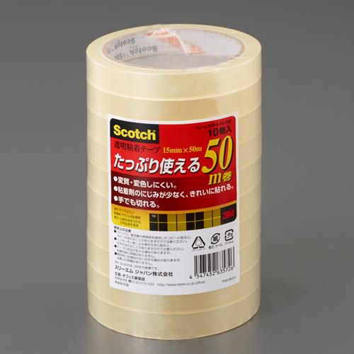 エスコ (ESCO) EA765MA-52 15mmx50m 透明粘着テープ(10巻) EA765MA-52 【5PKセット】