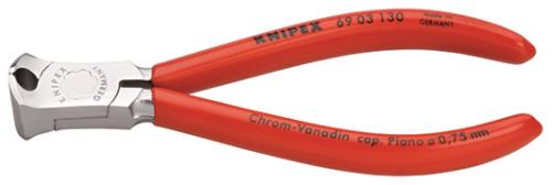 仕様：●メーカー:KNIPEX(クニペックス)●型番:6903130●全長:130mm●切断能力:軟線φ0.4~2.0mm、中硬線φ1.3mm、硬線φ1.0mm、 ピアノ線φ0.75mm●刃硬度:HRC62●ハンドル:プラスチックコーティング●仕上げ:クロムメッキ●材質:クロムバナジウム鋼●クロムメッキ●重量:115g商品画像に関する注意事項：●画像に数字等の情報が入っている場合は、　品番末尾が対象商品の画像となります。