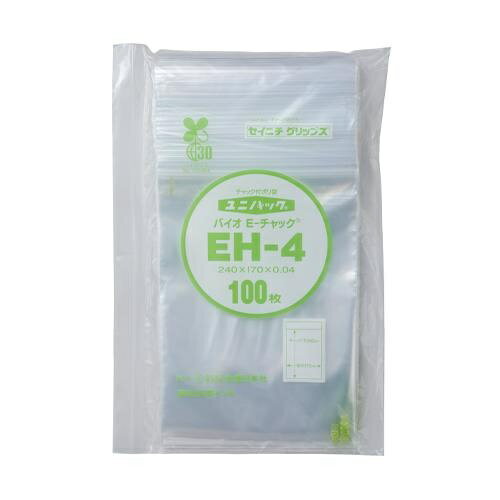 仕様：●メーカー:生産日本社(セイニチ)●型番:EH-4●商品名:ユニパックバイオ E-チャック●チャック下サイズ(mm):240×170●厚み(mm):0.04●入数:100枚●材質:低密度ポリエチレン●重量(g):3.97g/枚●フィル...