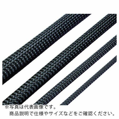 特長：新製法により、カット後の切断面がほつれにくくなっています。カット作業の効率化に貢献します。チューブがつぶれにくいタイプですので、電線の挿入性に優れています。編組構造により、屈曲性、弾力性、伸縮性に優れています。RoHS指令適合製品です。用途：ポリエステル系繊維で編組した配線保護チューブ。仕様：色：ブラック長さ(m)：100外径(mm)：6束線径(mm)：5〜13使用温度範囲：-20〜120℃屋内用材質／仕上：PET（モノフィラメント）　●代表画像について 商品によっては、代表画像を使用している場合がございます。 商品のカラー、サイズなどが異なる商品をイメージ画像として 使用させて頂いている場合がございます。 必ず、商品の品番と仕様をご確認のうえ、ご注文お願いいたいます。 　●北海道・沖縄・離島・一部地域の送料について 別途追加で送料がかかる場合がございます。 送料がかかる場合は、メールにて送料をご連絡させて頂き、 お客様にご了承頂いてからの手配となります。 　●お買上げ明細書の廃止について 当店では、個人情報保護と環境保護の観点から同封を廃止しております。 お買上げ明細書が必要な場合は、備考欄に「お買上げ明細必要」と 記載お願いいたします。 当店からの出荷の場合は、同封にて発送させて頂きます。 （※メーカー直送の場合は、PDFデータをメールさせて頂きます。） 　注意事項 ※商品名に【2個セット】等、数量の明記がない場合は1個での販売となります。