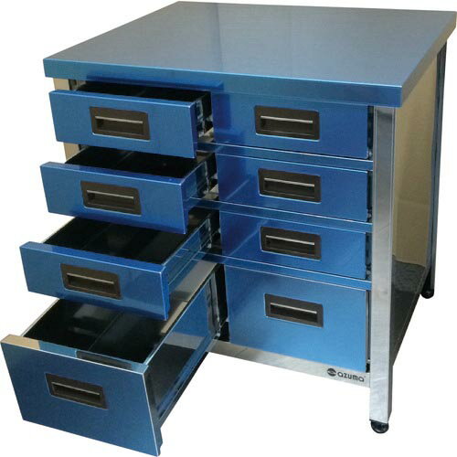 アズマ ステンレス製縦型引出し付作業台 750×600×800 引出し数8 ( HTVO-750 ) (株)東製作所
