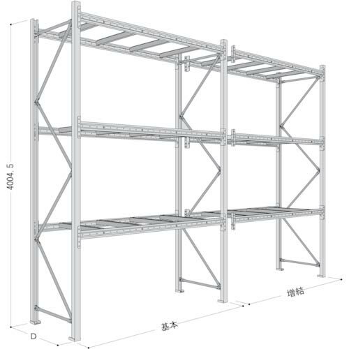 NF ( 日本ファイリング ) パレットラック 1ton用単体 奥行1100×高さ4000×有効間口2500mm 最大積載量3000kg ( P6-40X25A11-3 )
