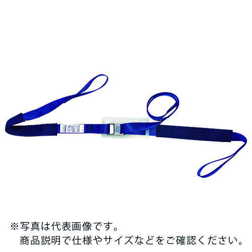 特長：カム式により簡単な操作で荷締め作業ができるベルトです。用途：倉庫内での荷物結束。仕様：最大使用荷重(t)：0.08ベルト長さ(m)巻取側：3ベルト長さ(m)固定側：1ベルト寸法(mm)幅×厚さ：25×1.4色：ブルーループタイプ材質／仕上：ベルト:ポリエステルカム式バックル:亜鉛合金注意：他社ベルトとの組み合わせはしないでください。乱暴に扱わないでください。定期的に注油をしてください。巻き取りすぎに注意してください。点検してください。　●代表画像について 商品によっては、代表画像を使用している場合がございます。 商品のカラー、サイズなどが異なる商品をイメージ画像として 使用させて頂いている場合がございます。 必ず、商品の品番と仕様をご確認のうえ、ご注文お願いいたいます。 　●北海道・沖縄・離島・一部地域の送料について 別途追加で送料がかかる場合がございます。 送料がかかる場合は、メールにて送料をご連絡させて頂き、 お客様にご了承頂いてからの手配となります。 　●お買上げ明細書の廃止について 当店では、個人情報保護と環境保護の観点から同封を廃止しております。 お買上げ明細書が必要な場合は、備考欄に「お買上げ明細必要」と 記載お願いいたします。 当店からの出荷の場合は、同封にて発送させて頂きます。 （※メーカー直送の場合は、PDFデータをメールさせて頂きます。） 　注意事項 ※商品名に【2個セット】等、数量の明記がない場合は1個での販売となります。