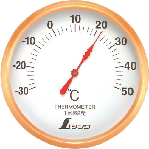 特長：健康管理や省エネに役立ちます。一目でわかりやすい白文字盤を採用しています。用途：温度の測定仕様：測定温度範囲(℃)：-30〜50温度最小表示(℃)：2幅(mm)：10奥行(mm)：10高さ(mm)：30精度(℃)：-21以下：±4、-20〜40：±2、41以上：±4測定範囲(℃)：-30〜50直径×厚さ(mm):106×30測定項目：温度材質／仕上：本体:スチロール樹脂目盛板カバー:スチロール樹脂注意：用途以外使用しないでください。　●代表画像について 商品によっては、代表画像を使用している場合がございます。 商品のカラー、サイズなどが異なる商品をイメージ画像として 使用させて頂いている場合がございます。 必ず、商品の品番と仕様をご確認のうえ、ご注文お願いいたいます。 　●北海道・沖縄・離島・一部地域の送料について 別途追加で送料がかかる場合がございます。 送料がかかる場合は、メールにて送料をご連絡させて頂き、 お客様にご了承頂いてからの手配となります。 　●お買上げ明細書の廃止について 当店では、個人情報保護と環境保護の観点から同封を廃止しております。 お買上げ明細書が必要な場合は、備考欄に「お買上げ明細必要」と 記載お願いいたします。 当店からの出荷の場合は、同封にて発送させて頂きます。 （※メーカー直送の場合は、PDFデータをメールさせて頂きます。） 　注意事項 ※商品名に【2個セット】等、数量の明記がない場合は1個での販売となります。