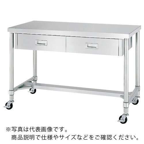 シンコー ステンレス(SUS304)作業台片面引出付H枠キャスター付 φ100ゴム車 900×600×800 ( WDHNC-9060-R100 ) シンコー(株) 【メーカー取寄】