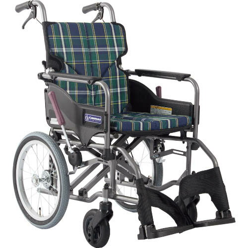 カワムラ 【非課税】 アルミ製標準型介助用車いすKMD-A16-40-M緑チェック ( KMDA1642MA9 ) (株)カワム..