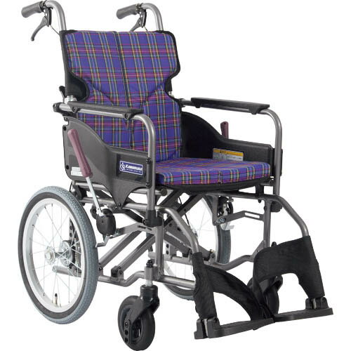 カワムラ 【非課税】 アルミ製標準型介助用車いすKMD-A16-40-M紫チェック ( KMDA1640MA11 ) (株)カワム..