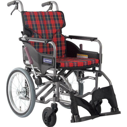 カワムラ 【非課税】 アルミ製標準型介助用車いすKMD-A16-40-M赤チェック ( KMDA1642MA10 ) (株)カワム..