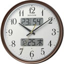 RHYTHM 電波 壁掛け時計(アナログ表示) 温湿度計付き カレンダー付 暗所自動点灯機能付き 連続秒針 ブラウン Φ344×52mm ( 8FYA04SR06 ) リズム(株)
