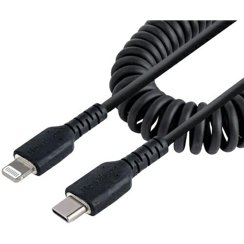 【SALE価格】StarTech Lightningケーブル/USB-C/50cm/高耐久/コイル型/ブラック/iPhone ライトニング カールコード ( RUSB2CLT50CMBC )