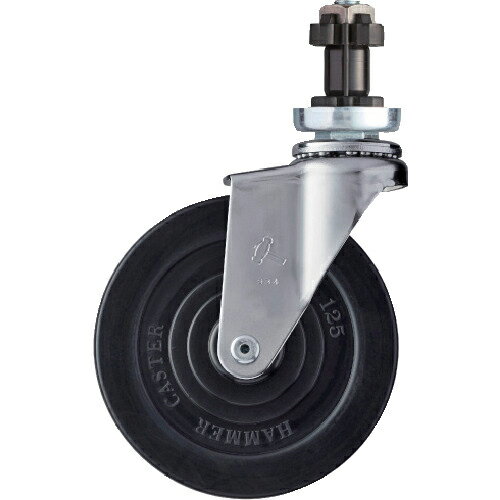 【SALE価格】ハンマー ( ハンマーキャスター ) パイプ差込み旋回式ゴム車輪 125mm φ38用 ( 4202EN-R125 )