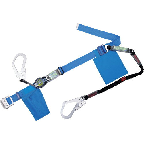 TSUYORON ( 藤井電工 ) 胴ベルト型墜落制止用器具(巻取タイプ)ランヤード2丁掛け仕様 ロック機構付きロックリトラ・伸縮式ノビロン(BK)青 Sサイズ 幅50MM×長さ長さ1100MM ( TB2LRL593NV5931BL4BKSJANBP ) 