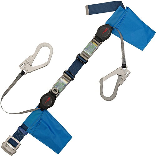 乐天商城 - TSUYORON ( 藤井電工 ) 胴ベルト型墜落制止用器具(巻取タイプ)ランヤード2丁掛け仕様 ロック機構付きワン・ハンドリトライト 紺 Mサイズ 幅50MM×長さ1200MM ( TB-2-ORL593-ORL5931-BL2-M-BX ) 【メーカー取寄】
