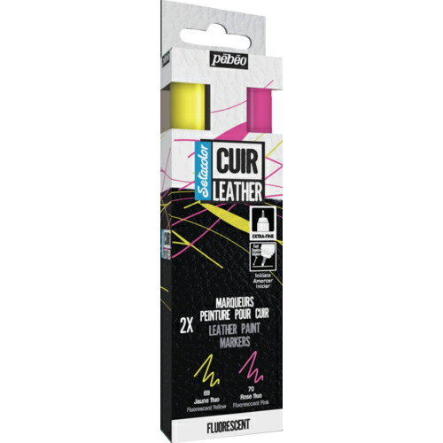 Pebeo ( ペベオ・ジャポン ) セタカラーレザー(革用)マーカー 蛍光色イエロー&ピンク 2色セット ( 295686 )