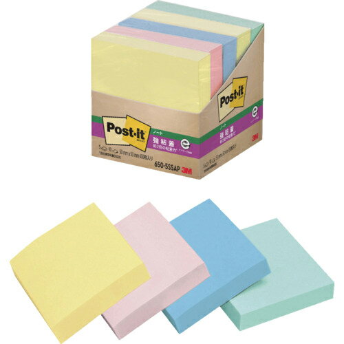 【SALE価格】3M ポスト・イット 強粘着 50X50mm 90枚X5パッド 4色混色 ( 650-5SSAP ) スリーエム ジャパン(株)文具・オフィス事...