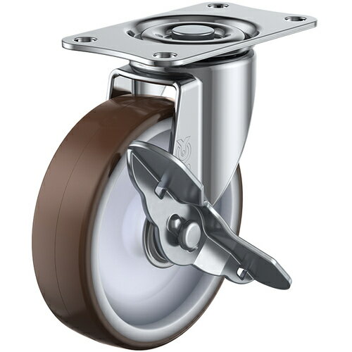 ユーエイ プレート式 自在 キャスター ウレタン 車輪径100mm ストッパー付き Sタイプ SG-S型 取付寸法82×40 ( SG-100URS ) (株)ユーエイ キャスター事業部