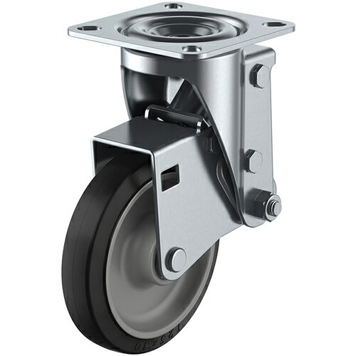 ユーエイ プレート式 自在 クッションキャスター ゴム 車輪径125mm SKYタイプ SHSKY型 取付寸法80×80(75×75) ( SHSKY-S125NRB-30 ) (株)ユーエイ キャスター事業部