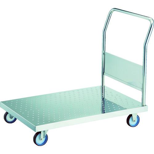 TRUSCO オールステンレス製運搬車 オールステンレスエンボス天板台車 (固定ハンドルタイプ・ナイロンウ..