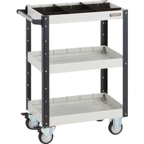 TRUSCO ツールワゴン イーグルワゴン 600X400XH880 深型3段 1段仕切板付 ウレタン車輪 ホワイト/ブラック ( EGW-963F3S1U-WBK ) トラスコ中山(株)