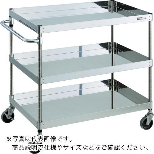 特長：キャスター金具もステンレスにすることにより、防錆性能・耐薬品性がより高くなっています。仕様：最大積載量(kg/台)：150均等積載量(kg/段)：100間口(mm)：690奥行(mm)：400高さ(mm)：880段数(段)：3支柱径(mm)：25.4棚板調整ピッチ(mm)：25こぼれ止め高さ(mm)：50棚板：こぼれ止め付棚板(表裏両用)キャスター：自在式 100mm(2個) 自在式(ストッパー付) 100mm(2個)材質／仕上：本体:ステンレス（SUS304）ブッシュ：導電性樹脂キャスター金具：ステンレス(SUS304)車輪：ナイロンウレタン注意：提供不可：chemSHERPA、SDS、ミルシート　●代表画像について 商品によっては、代表画像を使用している場合がございます。 商品のカラー、サイズなどが異なる商品をイメージ画像として 使用させて頂いている場合がございます。 必ず、商品の品番と仕様をご確認のうえ、ご注文お願いいたいます。 　●北海道・沖縄・離島・一部地域の送料について 別途追加で送料がかかる場合がございます。 送料がかかる場合は、メールにて送料をご連絡させて頂き、 お客様にご了承頂いてからの手配となります。 　●お買上げ明細書の廃止について 当店では、個人情報保護と環境保護の観点から同封を廃止しております。 お買上げ明細書が必要な場合は、備考欄に「お買上げ明細必要」と 記載お願いいたします。 当店からの出荷の場合は、同封にて発送させて頂きます。 （※メーカー直送の場合は、PDFデータをメールさせて頂きます。） 　注意事項 ※商品名に【2個セット】等、数量の明記がない場合は1個での販売となります。