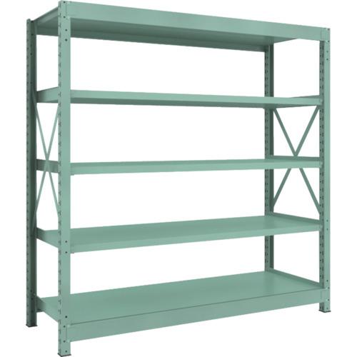 特長：主要部をボルトで固定するため、ねじれに強く堅牢で耐久性に優れています。カラーはグリーンでオフィス、店舗、配送センター、工場など、どの分野にもソフトにフィットします。各棚板は高さ50mmピッチで自由に変えることができます。高さ、奥行が同じであれば、増結することができます。また、支柱を兼用することにより、コストダウンが図れます。仕様：間口(mm)：1850奥行(mm)：600高さ(mm)：1803有効間口(mm)：1742色：グリーン棚段数(段)：5均等積載量(kg/段)：300最大積載量(kg/台)：2500棚板調整ピッチ(mm)：50タイプ：単体型組立目安：2人30分均等積載量：300kg/段最大積載量：2500kg/台注意：集中荷重になりますと耐荷重能力は半減します。必ず均等に荷重を分布させてご使用ください。連結型のみではご使用できません。車上渡しのため、お客様での荷降ろしが必要です。　●メーカー取寄商品について 本商品はメーカーからの取寄商品となります。 納期は、メーカー確認後、メールでご連絡させて頂きます。 在庫状況、生産状況によっては、かなり納期がかかる場合もございます。 　※お急ぎの場合は、ご注文前の納期確認も承りますので、　　お気軽にお問い合わせください。 　●代表画像について 商品によっては、代表画像を使用している場合がございます。 商品のカラー、サイズなどが異なる商品をイメージ画像として 使用させて頂いている場合がございます。 必ず、商品の品番と仕様をご確認のうえ、ご注文お願いいたいます。 　●北海道・沖縄・離島・一部地域の送料について 別途追加で送料がかかる場合がございます。 送料がかかる場合は、メールにて送料をご連絡させて頂き、 お客様にご了承頂いてからの手配となります。 　●お買上げ明細書の廃止について 当店では、個人情報保護と環境保護の観点から同封を廃止しております。 お買上げ明細書が必要な場合は、備考欄に「お買上げ明細必要」と 記載お願いいたします。 当店からの出荷の場合は、同封にて発送させて頂きます。 （※メーカー直送の場合は、PDFデータをメールさせて頂きます。）