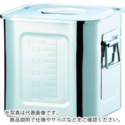 特長：フタの裏に引っ掛け金具が付いていますので、フタの置き場を必要としません。用途：保管容器。仕様：容量(L)：12.60深さ(mm)：240取手：あり蓋タイプ：引っ掛け金具付き外形寸法(mm)奥行：253外形寸法(mm)高さ：240外形寸法(mm)幅：253有効内寸(mm)奥行：239.3有効内寸(mm)高さ：235有効内寸(mm)幅：240フタ付目盛付材質／仕上：ステンレス（SUS304）　●代表画像について 商品によっては、代表画像を使用している場合がございます。 商品のカラー、サイズなどが異なる商品をイメージ画像として 使用させて頂いている場合がございます。 必ず、商品の品番と仕様をご確認のうえ、ご注文お願いいたいます。 　●北海道・沖縄・離島・一部地域の送料について 別途追加で送料がかかる場合がございます。 送料がかかる場合は、メールにて送料をご連絡させて頂き、 お客様にご了承頂いてからの手配となります。 　●お買上げ明細書の廃止について 当店では、個人情報保護と環境保護の観点から同封を廃止しております。 お買上げ明細書が必要な場合は、備考欄に「お買上げ明細必要」と 記載お願いいたします。 当店からの出荷の場合は、同封にて発送させて頂きます。 （※メーカー直送の場合は、PDFデータをメールさせて頂きます。） 　注意事項 ※商品名に【2個セット】等、数量の明記がない場合は1個での販売となります。