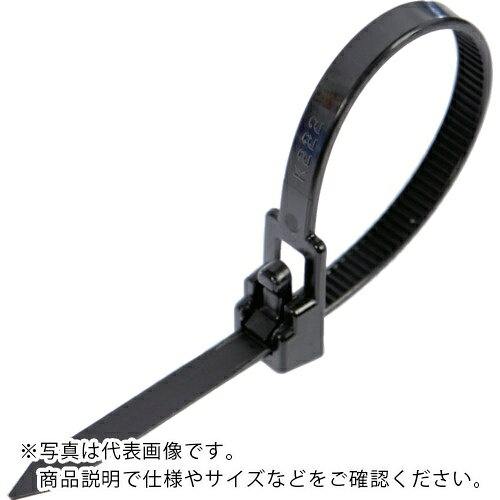 特長：結束後もプッシュ式の爪を押せばケーブルタイのゆるめが指の大きい人でも簡単に可能で再結束ができ経済的です。用途：電線、ケーブルの固定、結束に。仕様：色：ブラック幅(mm)：4.5長さ(mm)：300厚さ(mm)：1.2最大結束径(mm)：80引張強度(N)：215.6一度締めた後でも、手で緩めたり、再度締めたりすることができます。屋外用使用温度範囲：-40〜80℃耐候性タイプ材質／仕上：耐候性ナイロン66注意：提供不可：chemSHERPA　●代表画像について 商品によっては、代表画像を使用している場合がございます。 商品のカラー、サイズなどが異なる商品をイメージ画像として 使用させて頂いている場合がございます。 必ず、商品の品番と仕様をご確認のうえ、ご注文お願いいたいます。 　●北海道・沖縄・離島・一部地域の送料について 別途追加で送料がかかる場合がございます。 送料がかかる場合は、メールにて送料をご連絡させて頂き、 お客様にご了承頂いてからの手配となります。 　●お買上げ明細書の廃止について 当店では、個人情報保護と環境保護の観点から同封を廃止しております。 お買上げ明細書が必要な場合は、備考欄に「お買上げ明細必要」と 記載お願いいたします。 当店からの出荷の場合は、同封にて発送させて頂きます。 （※メーカー直送の場合は、PDFデータをメールさせて頂きます。） 　注意事項 ※商品名に【2個セット】等、数量の明記がない場合は1個での販売となります。