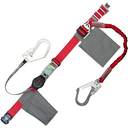 TSUYORON ( 藤井電工 ) 胴ベルト型墜落制止用器具(巻取タイプ)補助ロープ2丁掛け仕様 ロック機構付きワンハンドリトラ+伸縮式補助ロープ 赤 Sサイズ 幅50MM×長さ1100MM ( TBORL2OT593NVRRESJANBP ) 