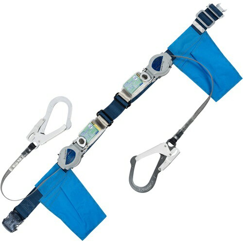 TSUYORON ( 藤井電工 ) 胴ベルト型墜落制止用器具(巻取タイプ)ランヤード2丁掛け仕様 ロック機構付き2WAYリトラ 紺 Lサイズ 幅50MM×長さ1400MM ( TBTRL2OT593TRLTBL2LJANBX ) 