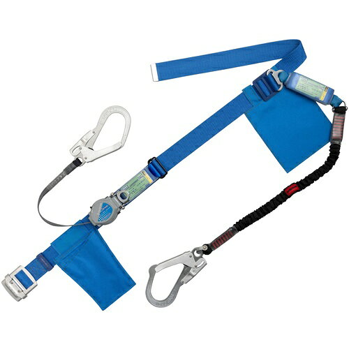 TSUYORON ( 藤井電工 ) 胴ベルト型墜落制止用器具(巻取タイプ)ランヤード2丁掛け仕様 ロック機構付き2WAYリトラ・伸縮式ノビロン 青 幅50MM×長さ1600MM 130KG対応型 ( TB2TRL593NV5931BL4BKLL(130KG)JANBX ) 
