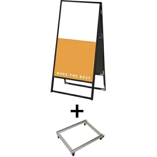 特長：インクジェットシートを貼り付けて使用する屋外対応のアルミ製A型スタンド看板 +アームキャスターセット用途：【面板は取替え可能】面板は脱着式なので何度でも取り替えることができます。交換方法は、本体上部の左右にあるビスを取り外し、上辺のフレームを引き抜いて面板を差し替えるだけです。【特注サイズも製作可能】自社工場で生産しているので、1台からでも特注サイズで製作可能です。（別途お見積もり）【安全設計のステイ金具】TOKISEIオリジナルのステイ金具（開き止め金具）はサビにくくて頑丈なステンレス製です。更に看板本体を折りたたんだ時も指を挟まない安全設計になっています。【アームキャスター】A型看板の移動を補助するキャスターです。（TOKISEI製のA型看板にのみ取り付け可能）仕様：両面/片面：両面枠色：ブラック外形寸法(mm)間口：636外形寸法(mm)奥行：680外形寸法(mm)高さ：1375板面外寸(mm)縦：1200板面外寸(mm)横：600色：ブラック【看板本体】本体フレーム：アルミ押出し材/アルマイト仕上(ブラック)面板：アルミ複合板(白)3mm厚 (塩ビシート・カッティングシート貼付用面板)面板サイズ：W600mm×H1200mm重量：7.5kgアームキャスターD寸法：510〜700mmフレーム/ アルミ押出し材　アルマイト仕上げ/シルバー屋外用ゴム輪キャスター材質／仕上：フレーム：アルミ面板：アルミ複合板／塩ビシート／アームキャスター：アルミ／ゴム輪キャスターセット内容／付属品：スタンド看板1個+アームキャスター1個注意：本来の用途以外でご使用になった場合の故障・修理・事故・その他の不都合については責任を負いかねますのでご了承ください。　●メーカー取寄商品について 本商品はメーカーからの取寄商品となります。 納期は、メーカー確認後、メールでご連絡させて頂きます。 在庫状況、生産状況によっては、かなり納期がかかる場合もございます。 　※お急ぎの場合は、ご注文前の納期確認も承りますので、　　お気軽にお問い合わせください。 　●代表画像について 商品によっては、代表画像を使用している場合がございます。 商品のカラー、サイズなどが異なる商品をイメージ画像として 使用させて頂いている場合がございます。 必ず、商品の品番と仕様をご確認のうえ、ご注文お願いいたいます。 　●北海道・沖縄・離島・一部地域の送料について 別途追加で送料がかかる場合がございます。 送料がかかる場合は、メールにて送料をご連絡させて頂き、 お客様にご了承頂いてからの手配となります。 　●お買上げ明細書の廃止について 当店では、個人情報保護と環境保護の観点から同封を廃止しております。 お買上げ明細書が必要な場合は、備考欄に「お買上げ明細必要」と 記載お願いいたします。 当店からの出荷の場合は、同封にて発送させて頂きます。 （※メーカー直送の場合は、PDFデータをメールさせて頂きます。）