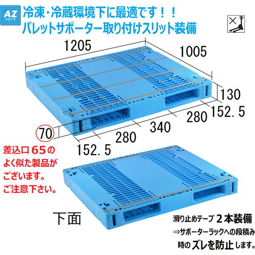 NPC ( 日本プラパレット ) プラスチックパレットAZTR-1210-2FFWE 両面二方差し ブ...