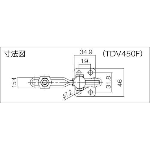 スーパー ( スーパーツール ) 下方押え型トグルクランプ(垂直ハンドル式) 全長:143mm 締付力:2.27kN フランジベース ( TDV450F )