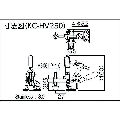 角田 ( 大阪角田興業 ) ステンレス製ハンドル縦型トグルクランプ No.HV250-2S ( KC-HV250-2S )