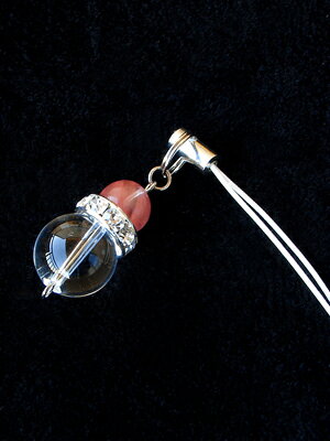 天然石 携帯ストラップ/ストロベリークォーツ＆大粒水晶12mm珠