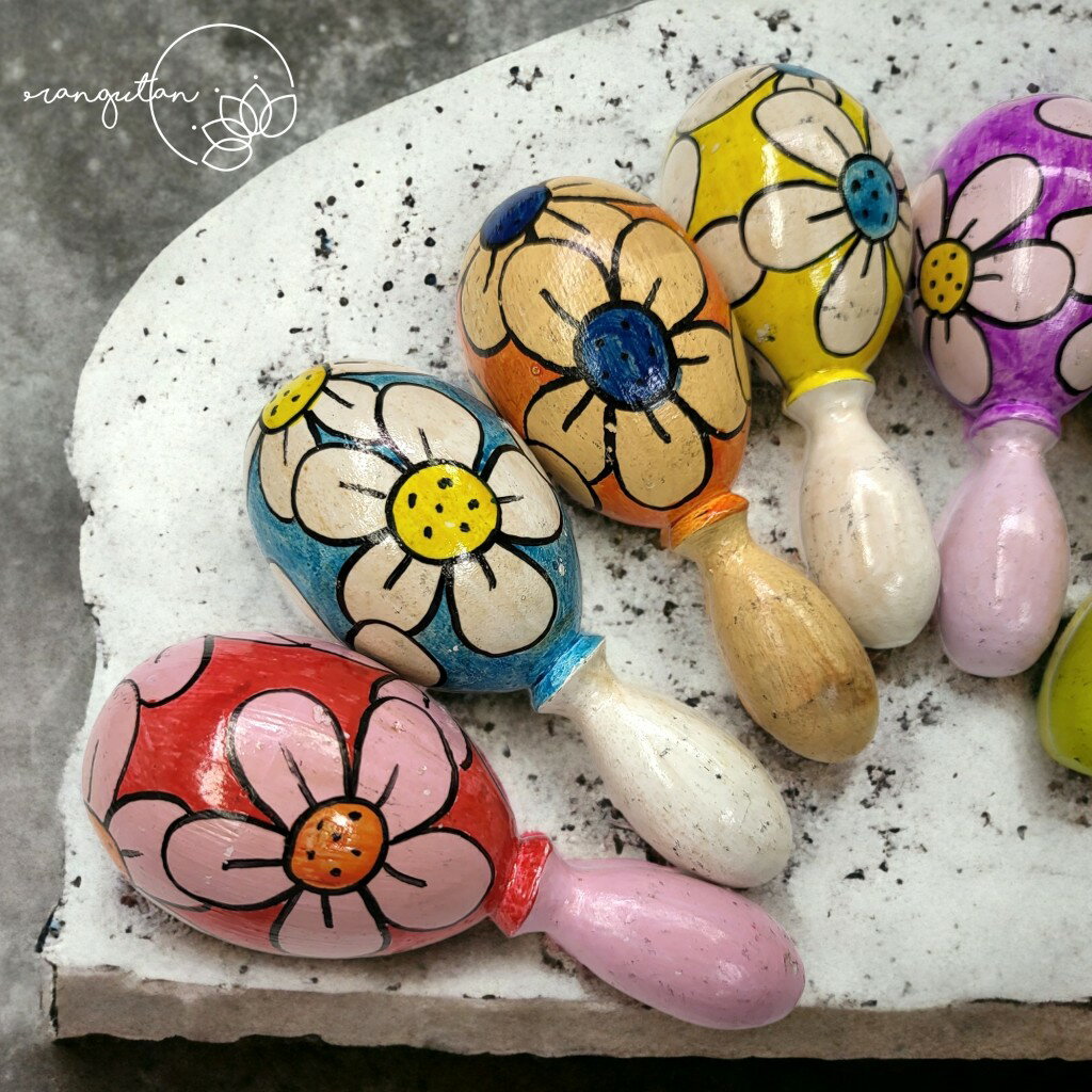 10001251　エッグシェーカー　ミニマラカス　花柄　小さなマラカス　おもちゃ　卵形　木製ミニマラカス