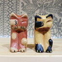 バリネコ ほのぼのネコ 2カラーセット バリ木彫り 猫 ネコの置物 アジアン雑貨(3)