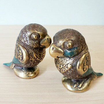 酉年　アジアン　小鳥　L　真鍮 アンティーク　ブロンズ像　バリ雑貨　置物　インテリア