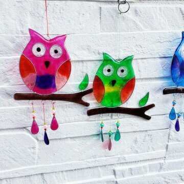 10001804 サンキャッチャー　枝のりフクロウ　アジアンインテリア　バリ雑貨　ガラス細工　ふくろう