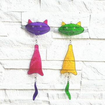 サンキャッチャー 猫 ネコ ステンドグラス レジン アジアンインテリア エスニック雑貨 バリ雑貨