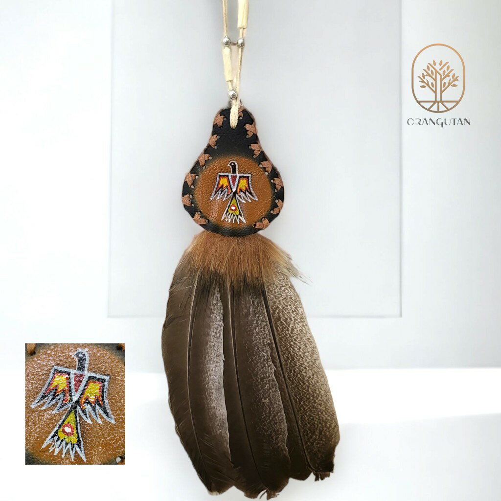 10002746 ドリームキャッチャー インディアン サンダーバード レザー 壁掛け 羽根 アジアン雑貨 魔除け お守り